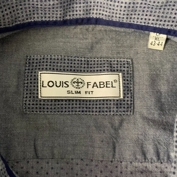 Louis Fabel Slim Fit Button Up Shirt XL Grey Blue Checkered Roll Tab Sleeves - Picture 6 of 6